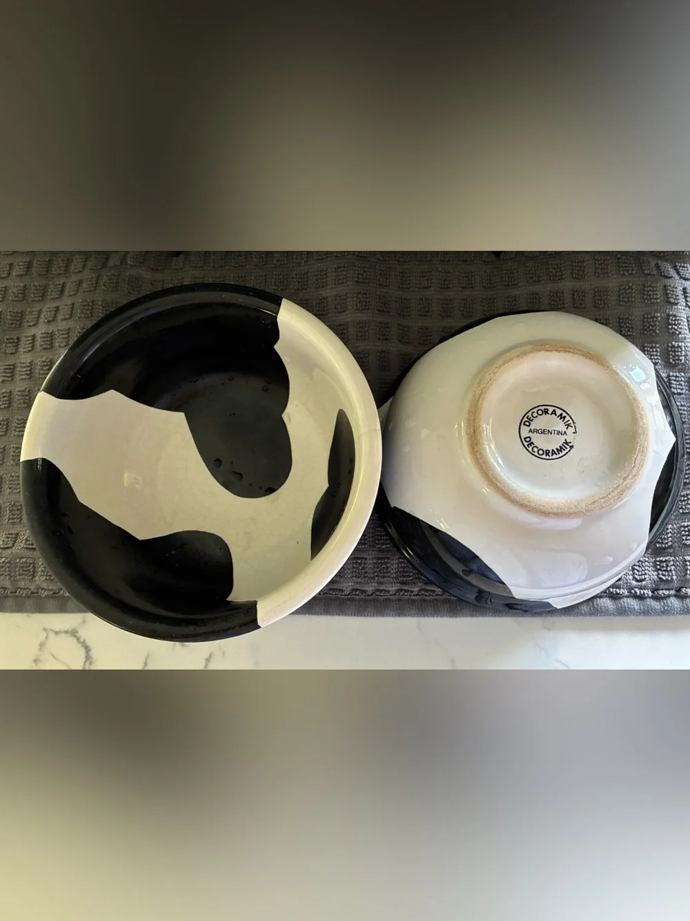Vintage 1990s Decoramik Argentina Black & White Abstract Ceramic Bowls - 2